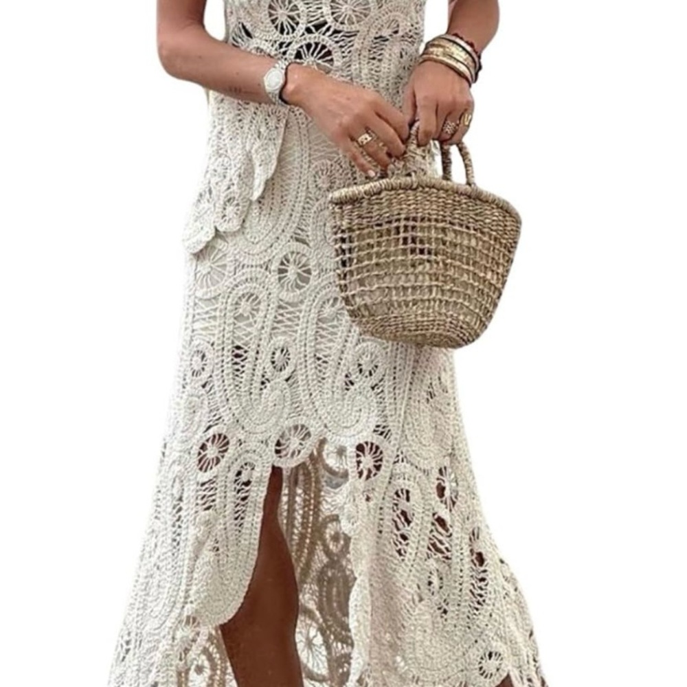 White Crochet Maxi skirt set
